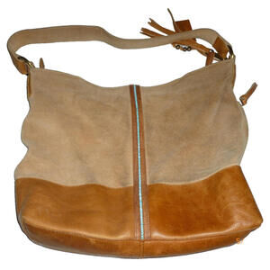 Anabaglish  Bag Handbag Purse Hobo Satchel Shoulder beaded Tan Leather Suede